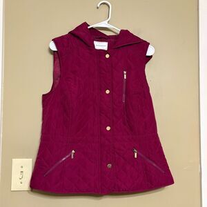 Charter Club Quilted Hooded Zip Up Vest Pink Magenta Petite Large